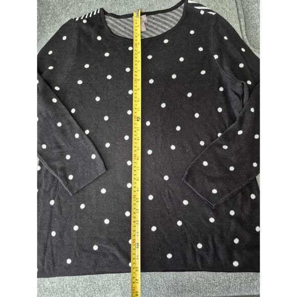 Chicos Size 2 Black/White Long Sleeve Tunic Knit Sweater Stripe & Polka Dot - Picture 7 of 7